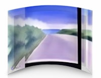 a painting of a road with a view of the ocean