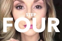 a woman is posing for a photo with the words step four