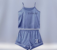 a blue pajama set with the word engage on it