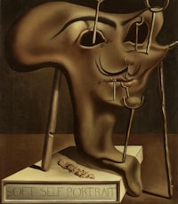 a painting of a head with a knife on it