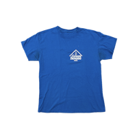a blue t - shirt with a mountain logo on it