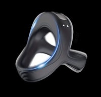 a black device with a blue light on it