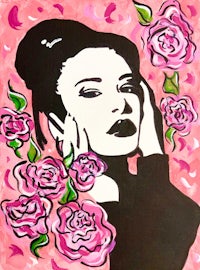 a painting of a woman with roses on her face
