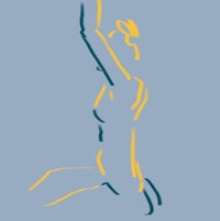 a drawing of a woman doing a handstand on a blue background