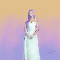 a drawing of a woman in a white dress