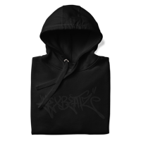 a black hoodie with graffiti on it