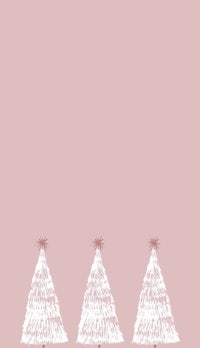 three christmas trees on a pink background