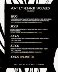 a black and white poster with the words,'monthly retainer packages'