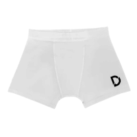 a white boxer brief with the letter d on it