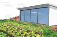 an illustration of a green house with a vegetable garden
