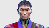 a 3d model of an asian man in a colorful outfit