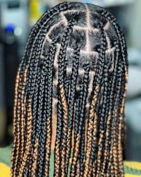the back of a woman with braids in her hair