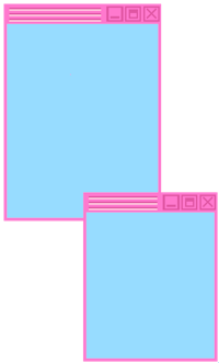 two blue and pink squares on a black background