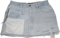 a light blue denim skirt with pockets