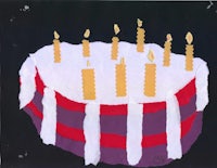 a drawing of a birthday cake with candles on it
