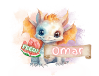 a cute dragon with a watermelon and the word omar