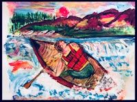 a painting of a man in a canoe