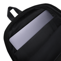 a black backpack with a laptop inside