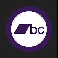 a purple and white logo with the word abc