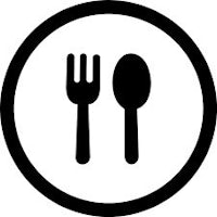 a fork and spoon icon in a circle