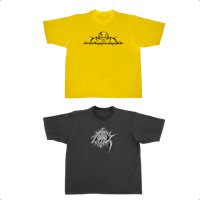 two black and yellow t - shirts