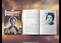 the cover of global art magazine with an image of a woman