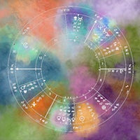 a colorful horoscope chart with a colorful background