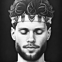 a drawing of a man with a crown on his head