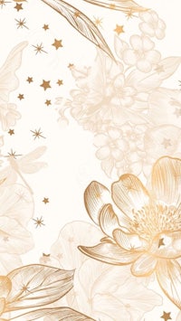 a gold background with flowers and stars