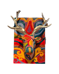 a colorful deer head on a black background