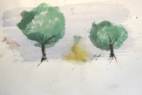 a watercolor painting of three trees
