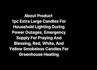 a black background with the words about product extra large candles for household lighting emergency