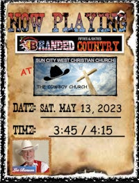a flyer with a cowboy and a cross
