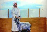 a painting of jesus with a goat