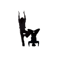 silhouette of two people doing yoga on a white background