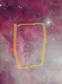 a yellow square is drawn in the middle of a nebula