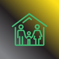 a family in a house on a yellow and green background