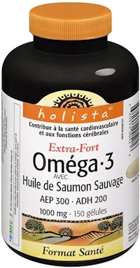 a bottle of omega 3 with salmon sausage