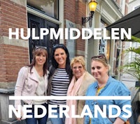 a group of women standing in front of a building with the text hulpmidden nederland