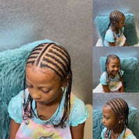 three pictures of a little girl with braids in her hair