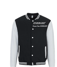 a black and white varsity jacket with the word energize on it