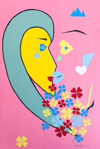 a painting of a woman with flowers on her face