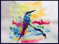 a painting of a bird on a branch