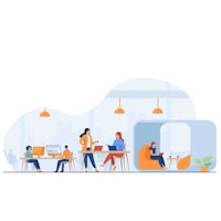 a flat illustration of people working in an office