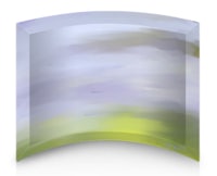 a purple and green abstract painting on a white background