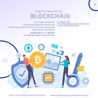 a flyer with the words code start up the blockchain