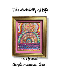a psychedelic painting in a gold frame