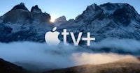 apple tv plus logo with mountains in the background