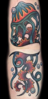a tattoo of a jellyfish and gears