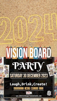 a poster for the vision board party